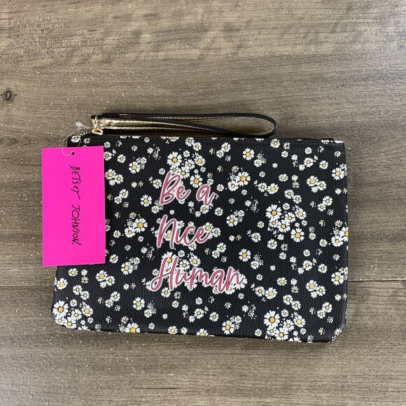 Betsey Johnson Be a Nice Human Floral Print Wristlet Pouch, Black Multi, - Picture 8 of 10